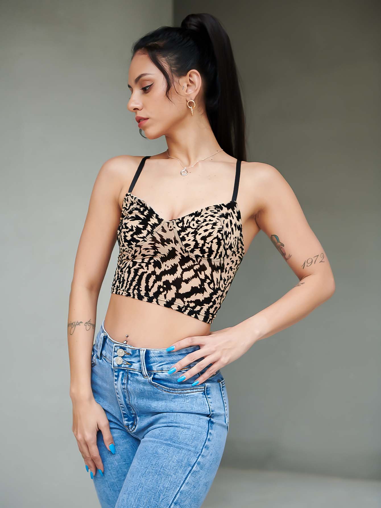 Women Deeep V Neck  Leopard Print Bralette Blouses V-Neck Tank Tops Crop Top Sai Feel
