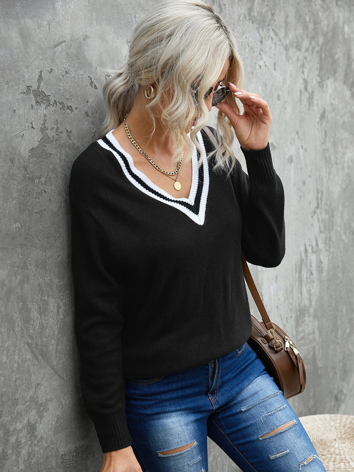 Women Fashion Deep V knitted sweater Sai Feel