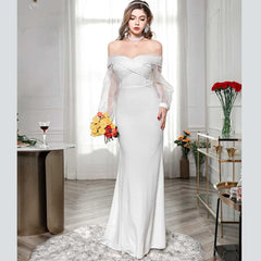 Women Fashion Evening Party solid color drop shoulder wedding Dress Sai Feel