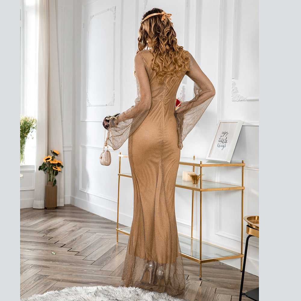 Women Fashion Mesh Party Long Sleeve Prom Wedding Bridesmaid Formal Long Evening Party Ball Prom Gown Cocktail Dress Sai Feel