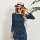Women Fashion Sequins Print Round Neck Slim Fit Long Sleeves Pullover Casual Blouses Tops Bottoming Shirts Sai Feel
