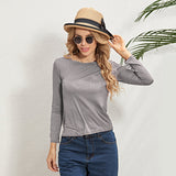 Women Fashion Sequins Print Round Neck Slim Fit Long Sleeves Pullover Casual Blouses Tops Bottoming Shirts Sai Feel