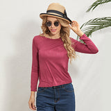 Women Fashion Sequins Print Round Neck Slim Fit Long Sleeves Pullover Casual Blouses Tops Bottoming Shirts Sai Feel