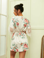 Women Floral Print Night Robe Sleepwear Sai Feel