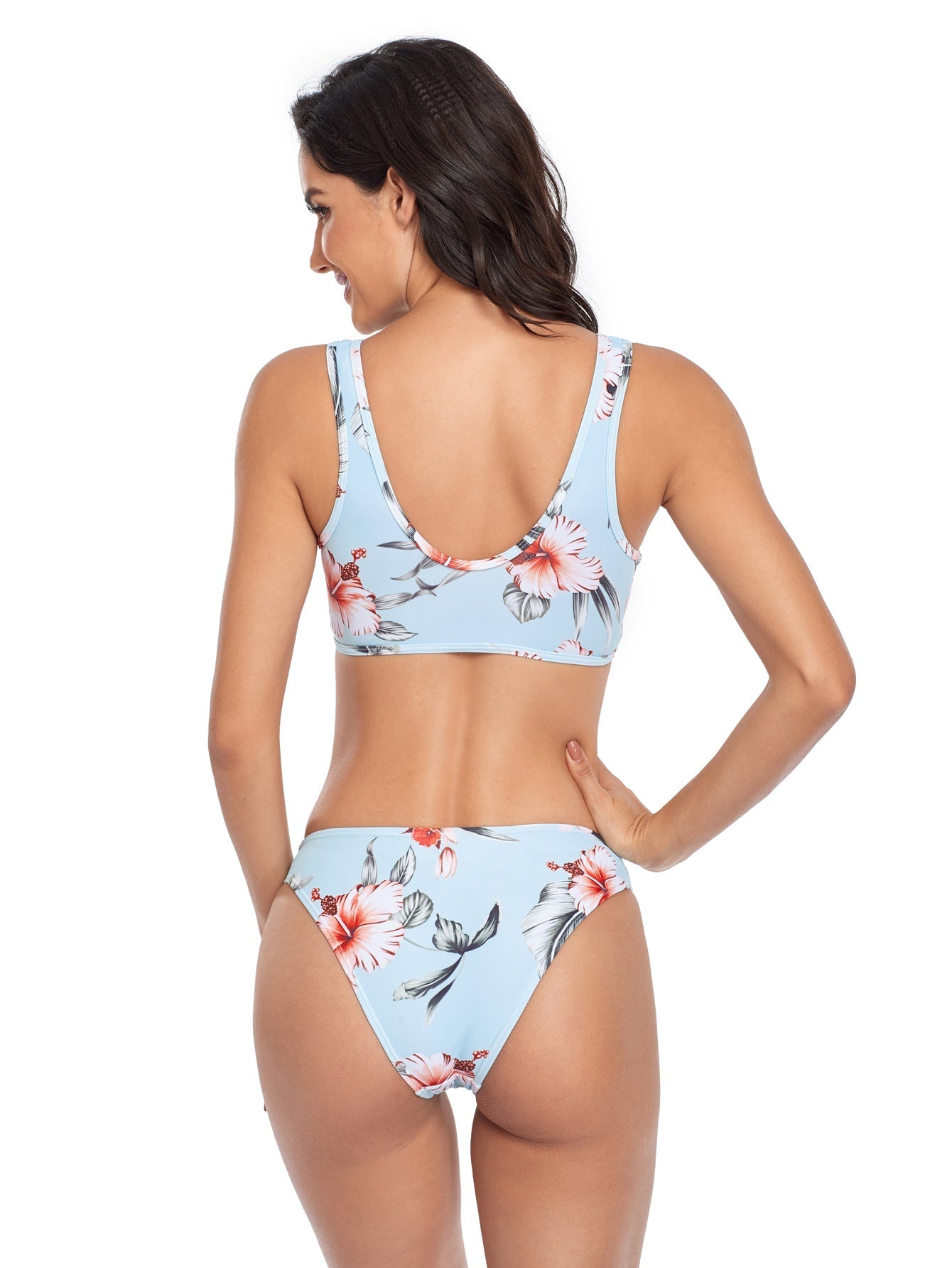 Women Front Hollow Out Print 2pcs Swimsuit Sai Feel