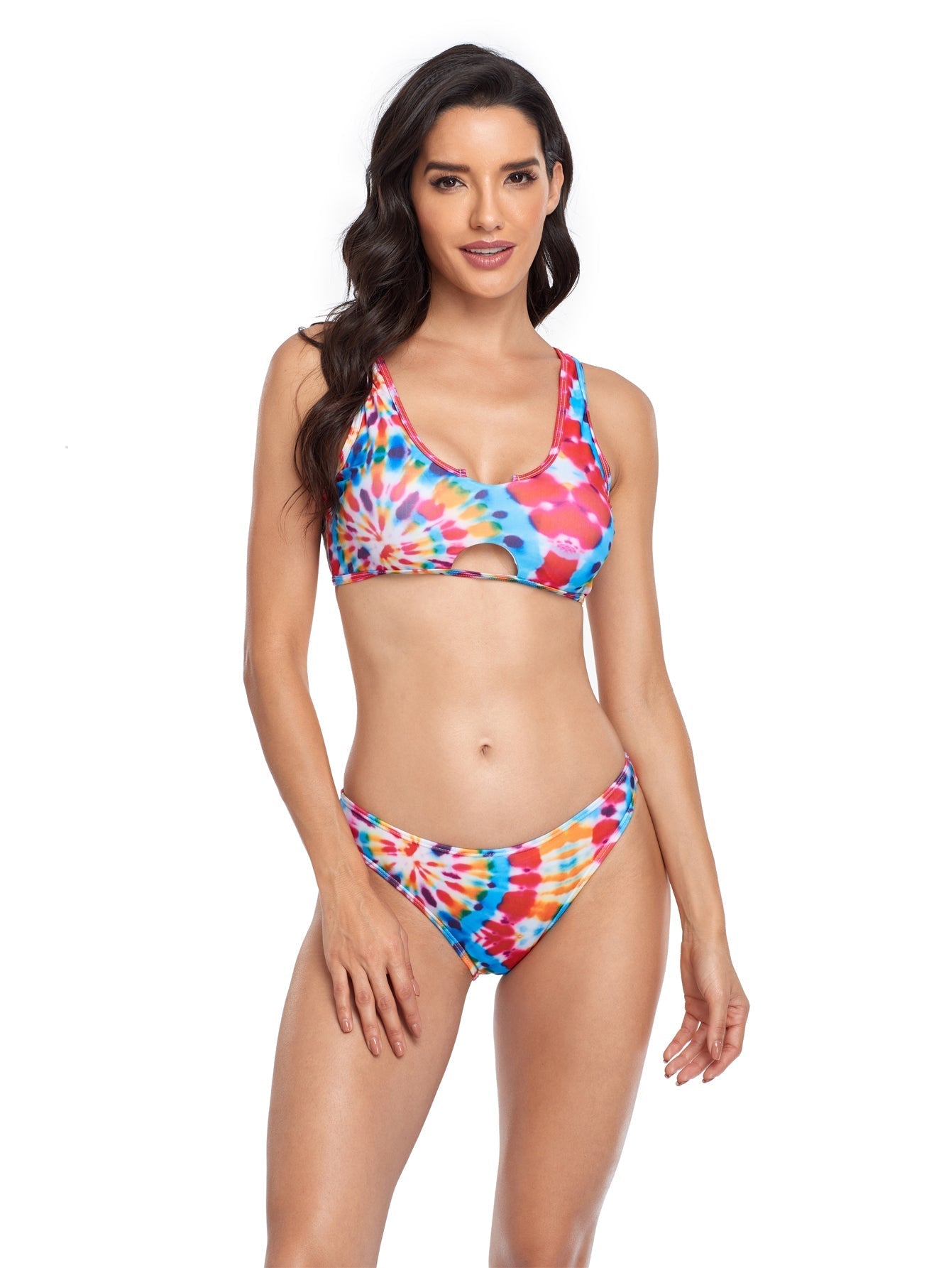 Women Front Hollow Out Print 2pcs Swimsuit Sai Feel