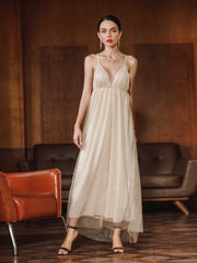 Women Glitter Sleeveless Halter V Neck Party Wedding Dress Sai Feel