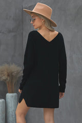 Women Gray Soft V Neck Sweater Dress Sai Feel