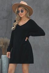 Women Gray Soft V Neck Sweater Dress Sai Feel