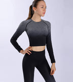 Women Hanging Dye Long Sleeve Yoga Clothing Seamless Fitness High Waist Hip Lifting Pants  Yoga Suits Sai Feel