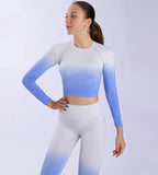 Women Hanging Dye Long Sleeve Yoga Clothing Seamless Fitness High Waist Hip Lifting Pants  Yoga Suits Sai Feel