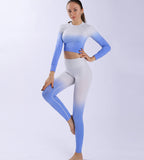 Women Hanging Dye Long Sleeve Yoga Clothing Seamless Fitness High Waist Hip Lifting Pants  Yoga Suits Sai Feel
