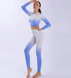 Women Hanging Dye Long Sleeve Yoga Clothing Seamless Fitness High Waist Hip Lifting Pants  Yoga Suits Sai Feel