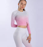 Women Hanging Dye Long Sleeve Yoga Clothing Seamless Fitness High Waist Hip Lifting Pants  Yoga Suits Sai Feel