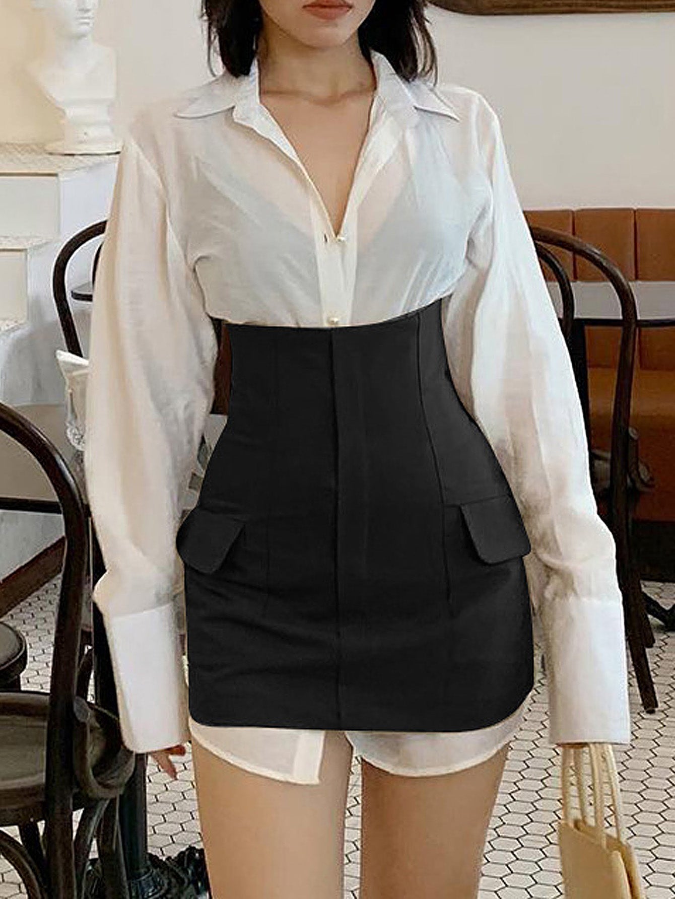 Women Hight Waist Pocket Skirt Package Hip Office Skirt Sai Feel