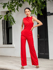 Women Jumpsuits Sleeveless Casual Overalls Loose Solid Color Wide Leg Pants Sai Feel