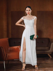 Women Lace Embroidered Backless Sexy Wedding Party Dress Sai Feel