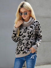 Women Leopard Cozy Long Sleeves Turtleneck Sweater Tops Sai Feel