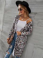 Women Leopard  Long Sleeve Open Front Cardigan Coat Outwear Sai Feel