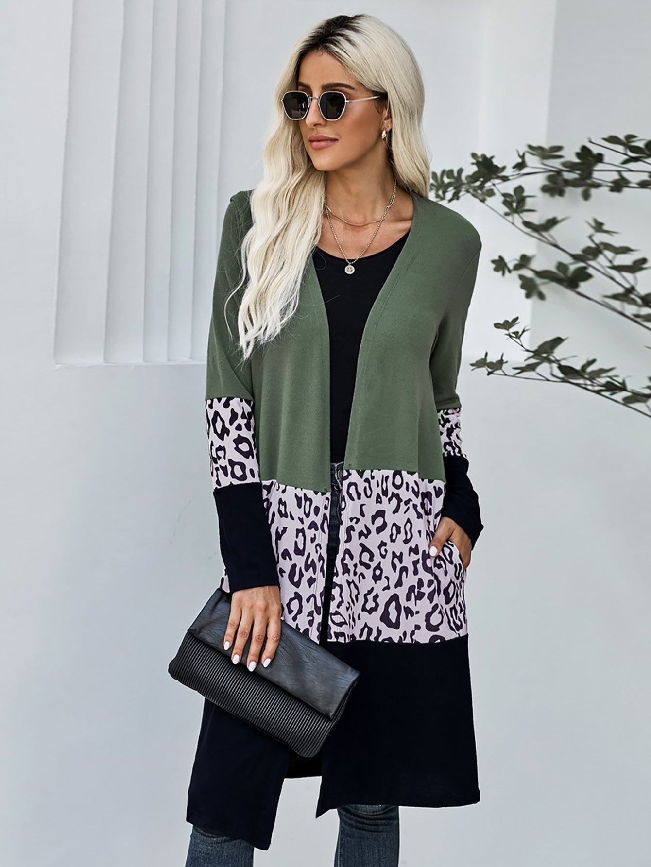 Women Leopard Splicing Colorblock Cardigan Sai Feel