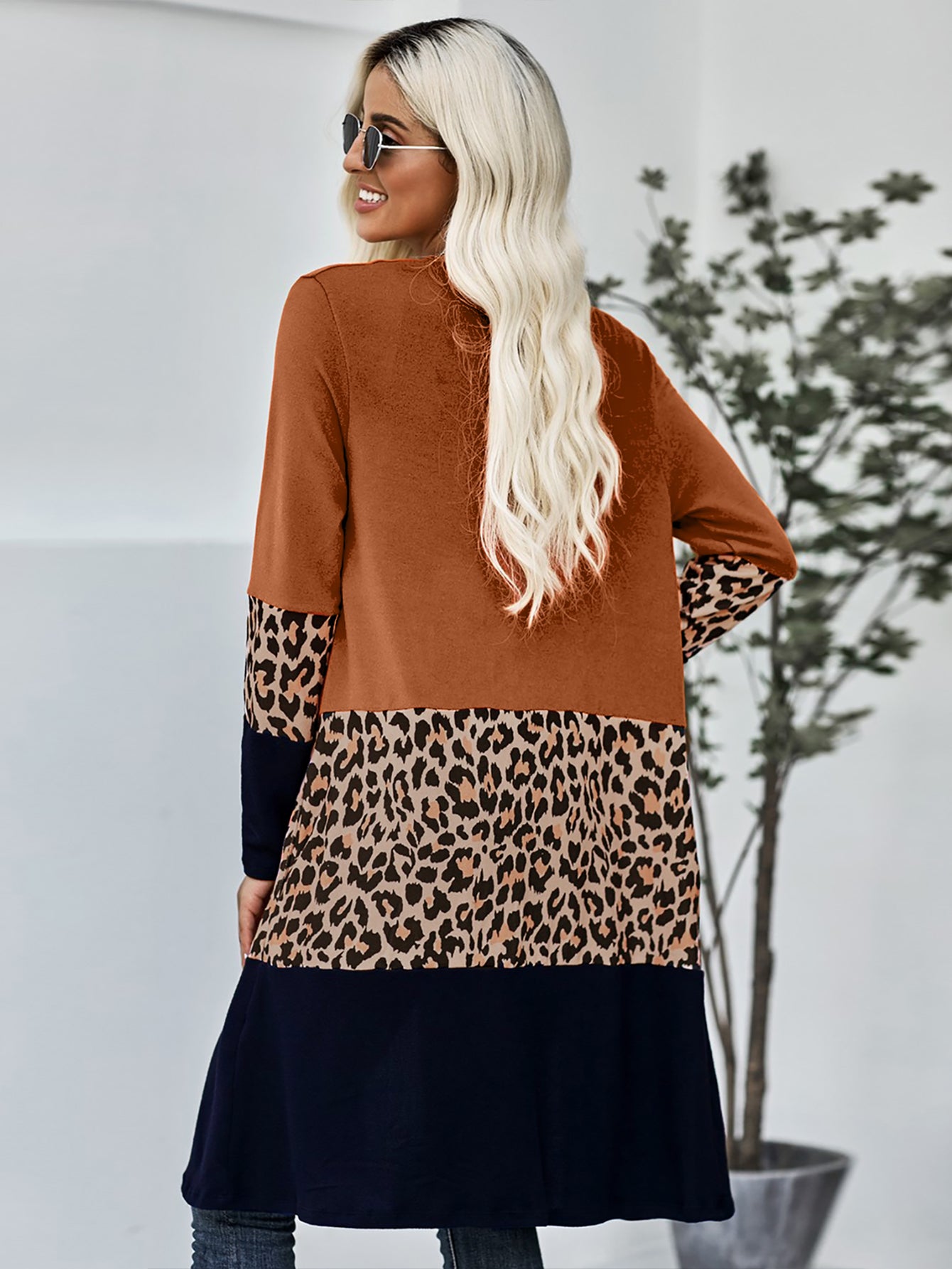 Women Leopard Splicing Colorblock Cardigan Sai Feel