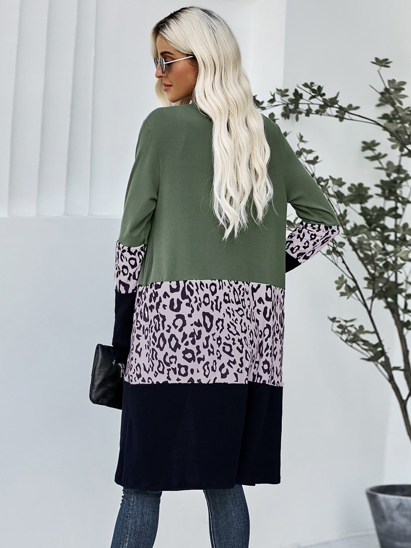 Women Leopard Splicing Colorblock Cardigan Sai Feel