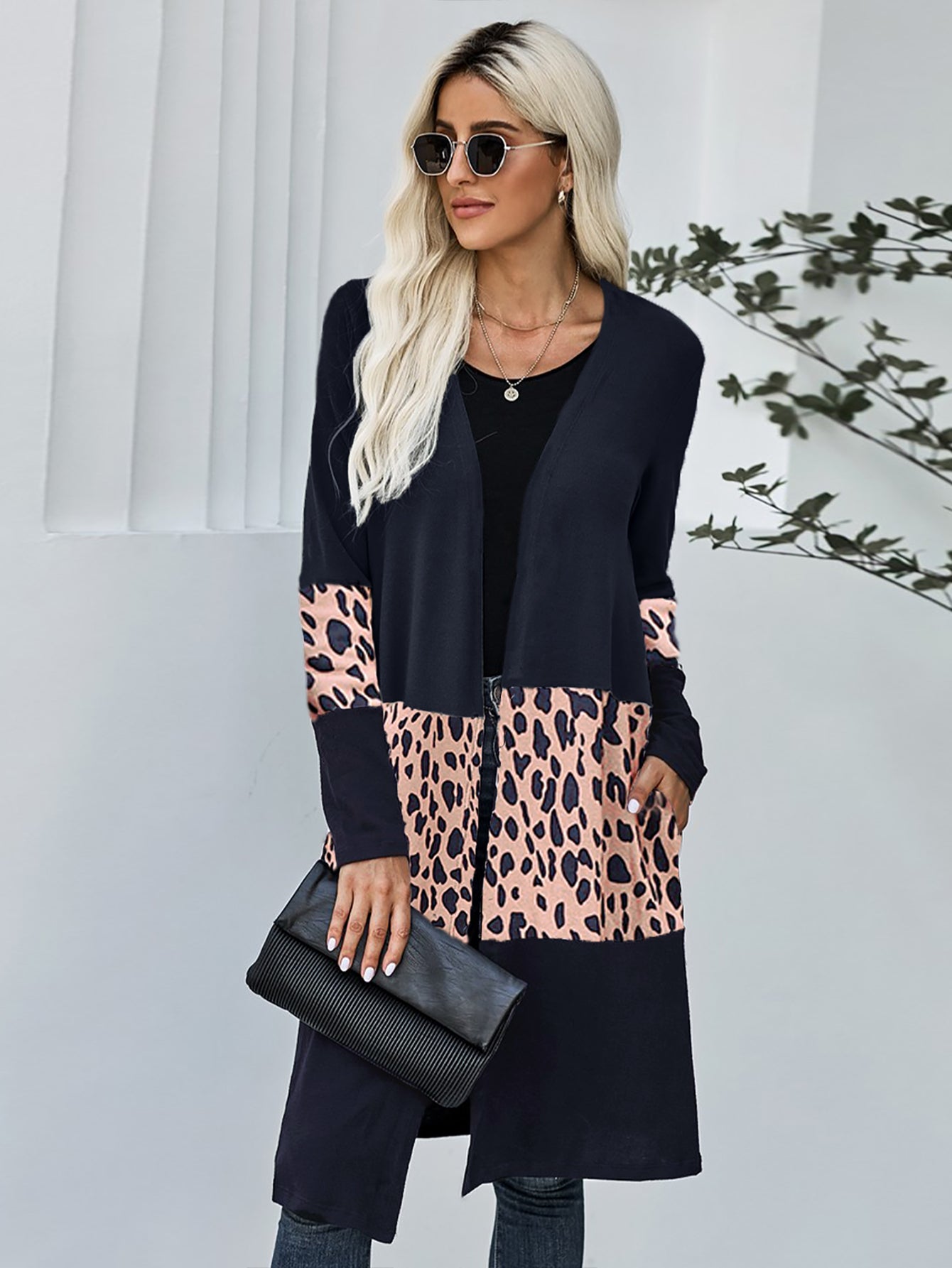 Women Leopard Splicing Colorblock Cardigan Sai Feel