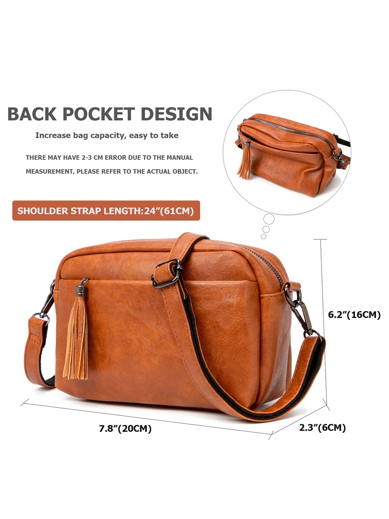 Women Lightweight Medium Crossbody Bag Shoulder Purses Pocketbooks with Tassel and Triple Zipper Pocket Sai Feel