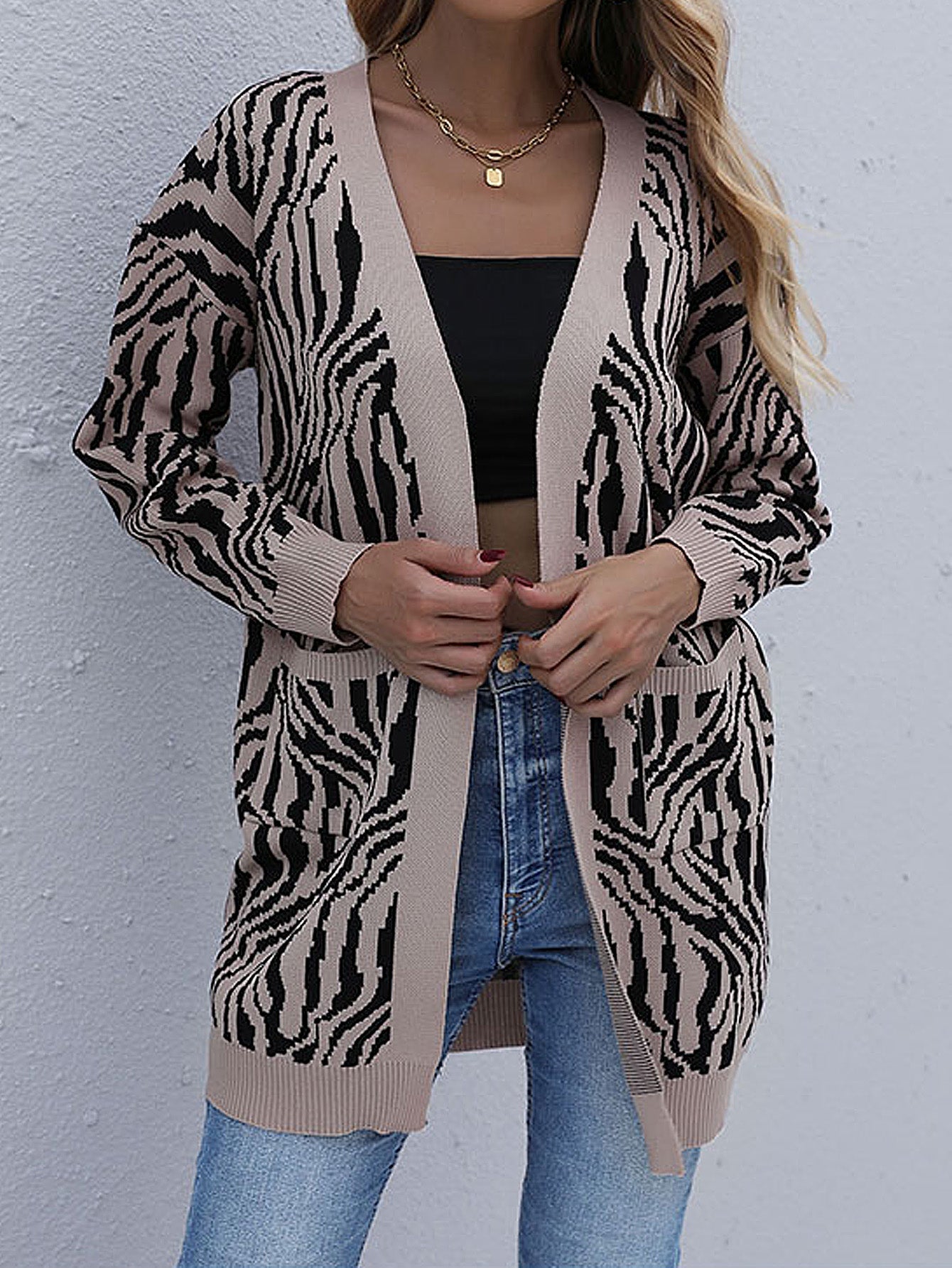 Women Loose Long Sleeve Leopard Design  Cardigan Sweater Coat Tops  Casual Outwear Sai Feel