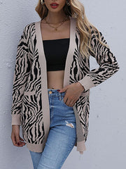 Women Loose Long Sleeve Leopard Design  Cardigan Sweater Coat Tops  Casual Outwear Sai Feel