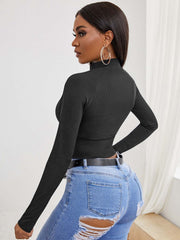 Women Mock Neck Long Sleeve Cut Out Open Front Crop Top Tee Shirt Sai Feel