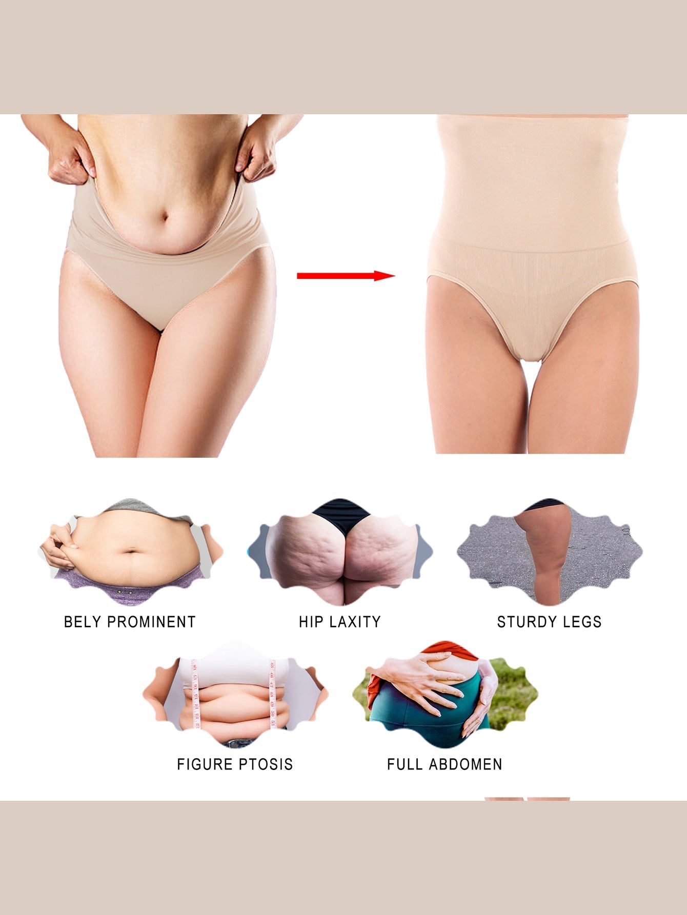 Women Plus Size High Waist shaping the body with wasit Anti-slip silicone briefs Sai Feel