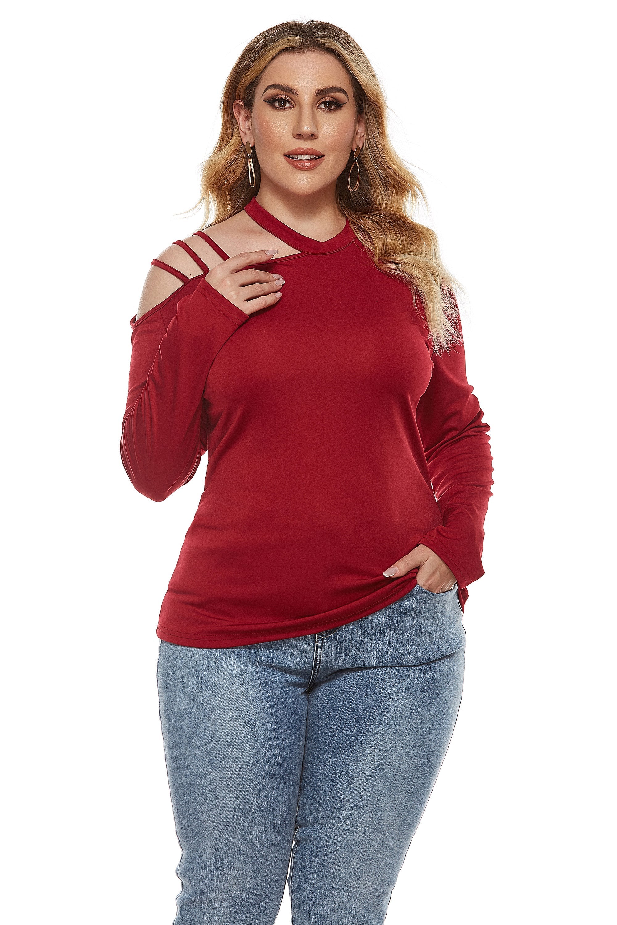 Women Plus Size Round Neck Irregular Top T-shirt Sai Feel