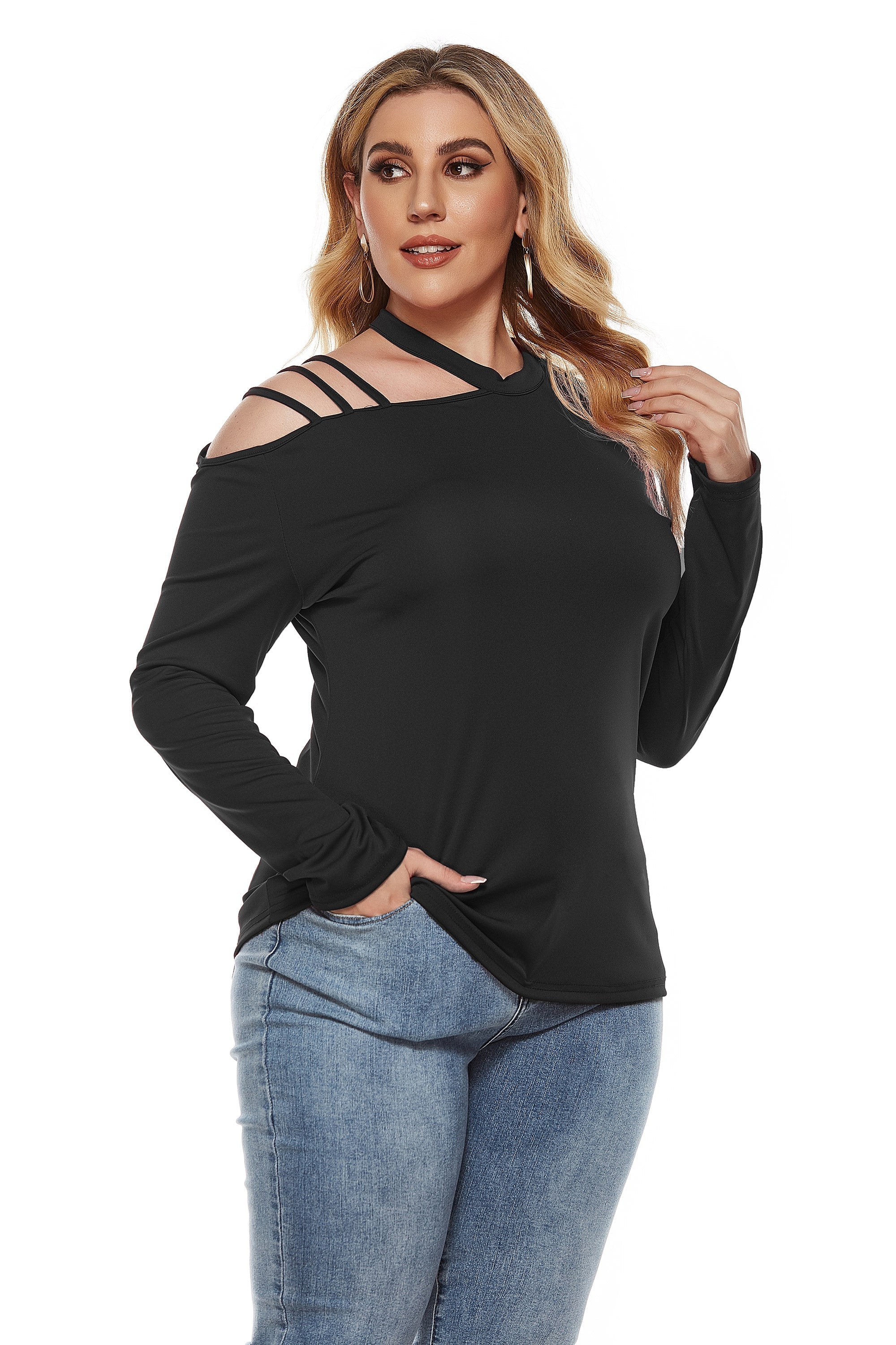 Women Plus Size Round Neck Irregular Top T-shirt Sai Feel