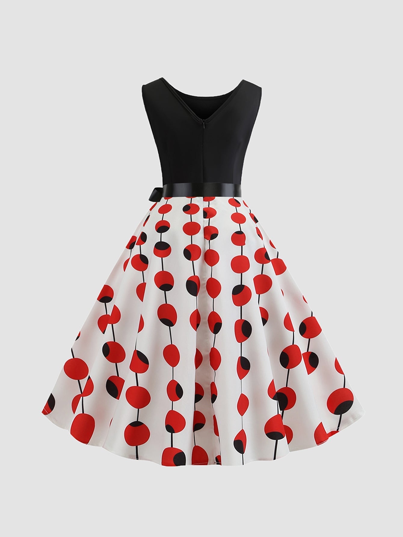 Women Polka splice round neck sleeveless dress Sai Feel