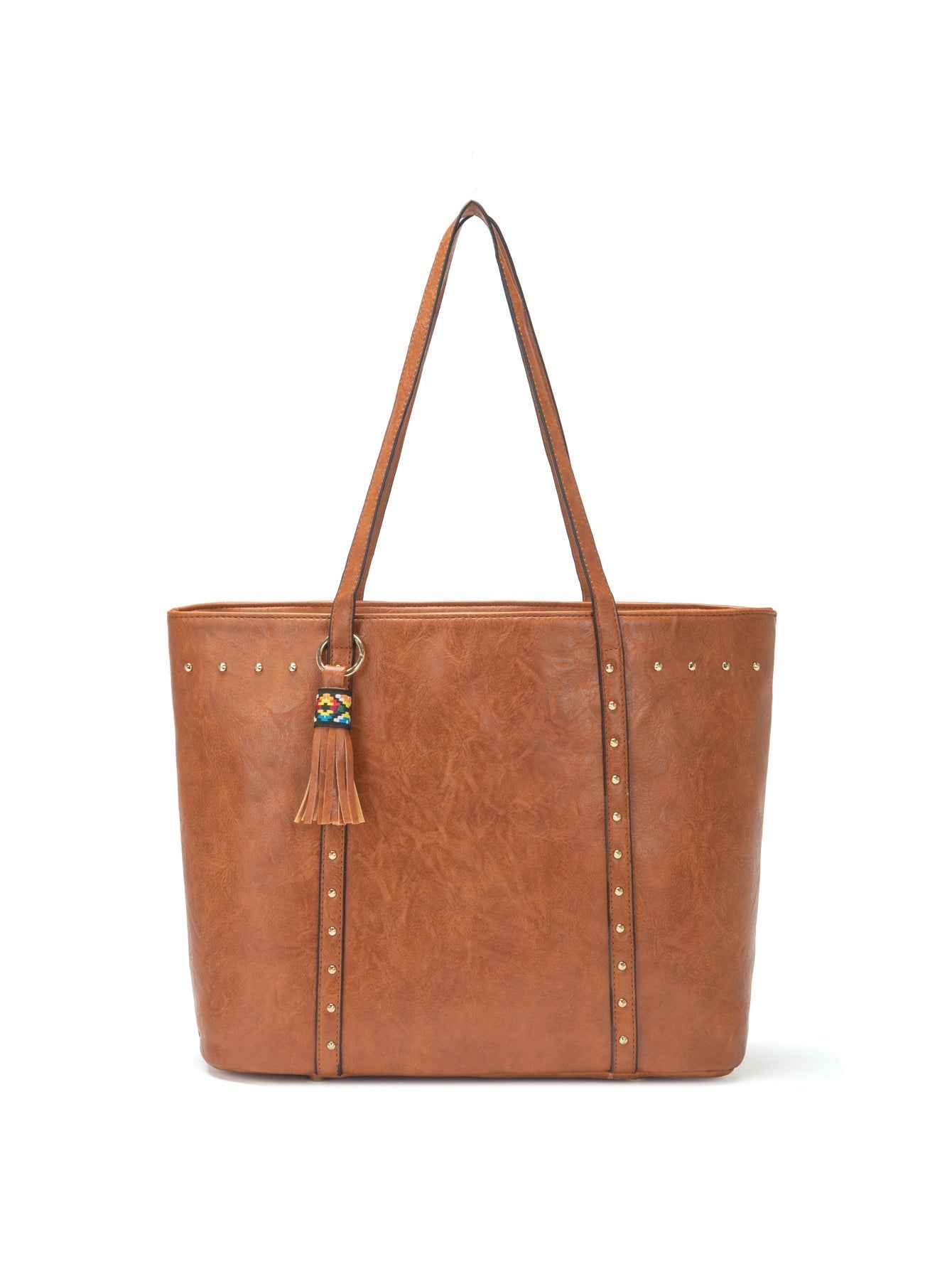 Women Retro Tote handbag Satchel Purse Shoulder Bag Rivet Decoration Zippred Top-handle Bags with Tassel Sai Feel