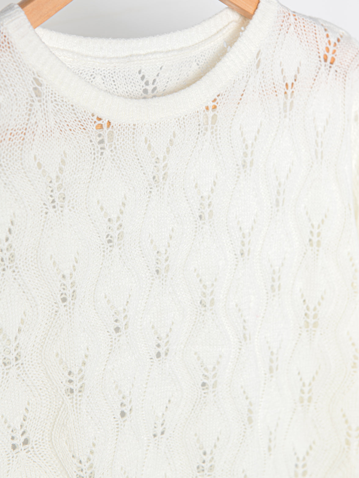 Women Round Neck Long Sleeve Hollow Out Knitted Top Sweater Sai Feel