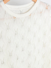 Women Round Neck Long Sleeve Hollow Out Knitted Top Sweater Sai Feel