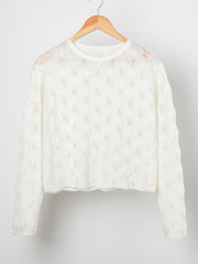 Women Round Neck Long Sleeve Hollow Out Knitted Top Sweater Sai Feel