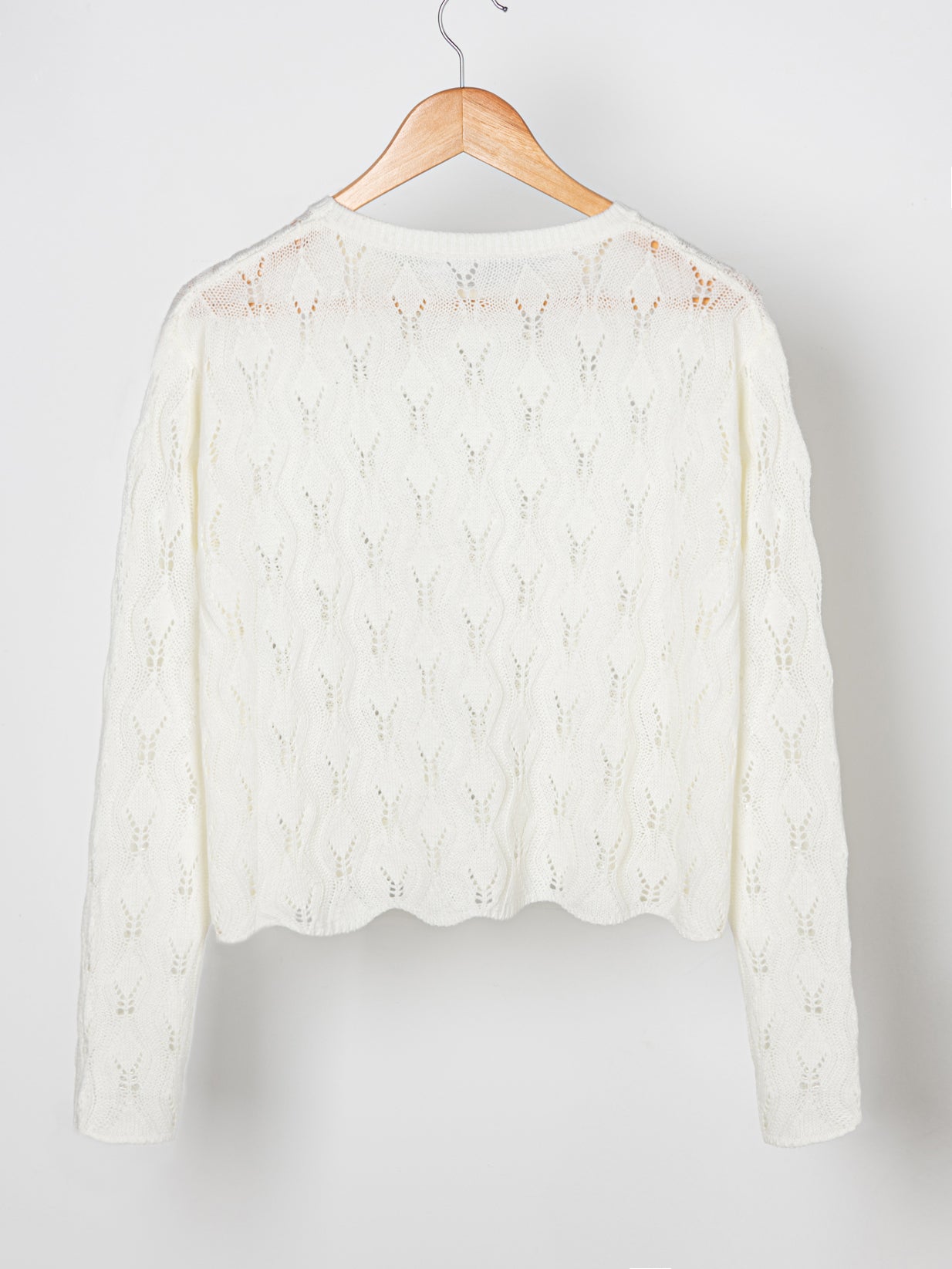 Women Round Neck Long Sleeve Hollow Out Knitted Top Sweater Sai Feel