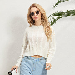 Women Round neck Cropped Cable Sweater Sai Feel