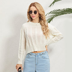 Women Round neck Cropped Cable Sweater Sai Feel