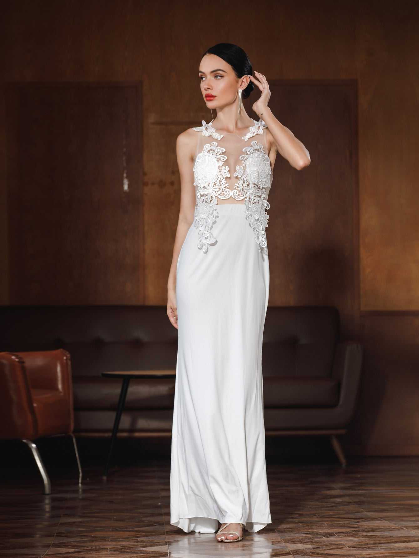 Women Sexy Lace Mesh Party Wedding Dress Sai Feel