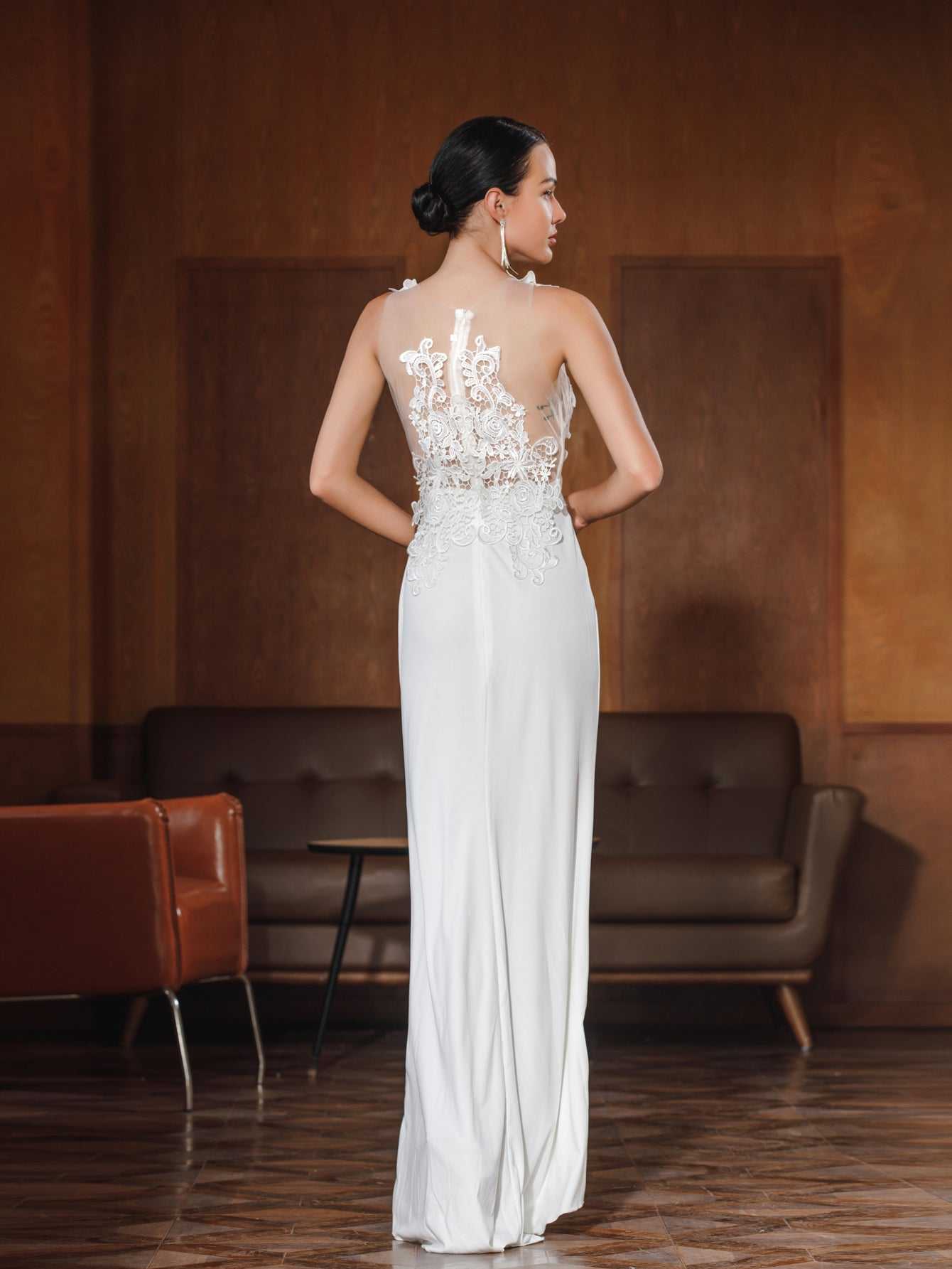 Women Sexy Lace Mesh Party Wedding Dress Sai Feel