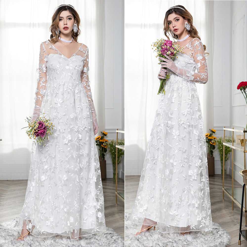 Women Sexy Long Sleeved Lace Evening Party Gowns Wedding Backless Dress Sai Feel