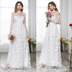 Women Sexy Long Sleeved Lace Evening Party Gowns Wedding Backless Dress Sai Feel