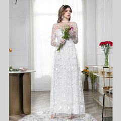 Women Sexy Long Sleeved Lace Evening Party Gowns Wedding Backless Dress Sai Feel