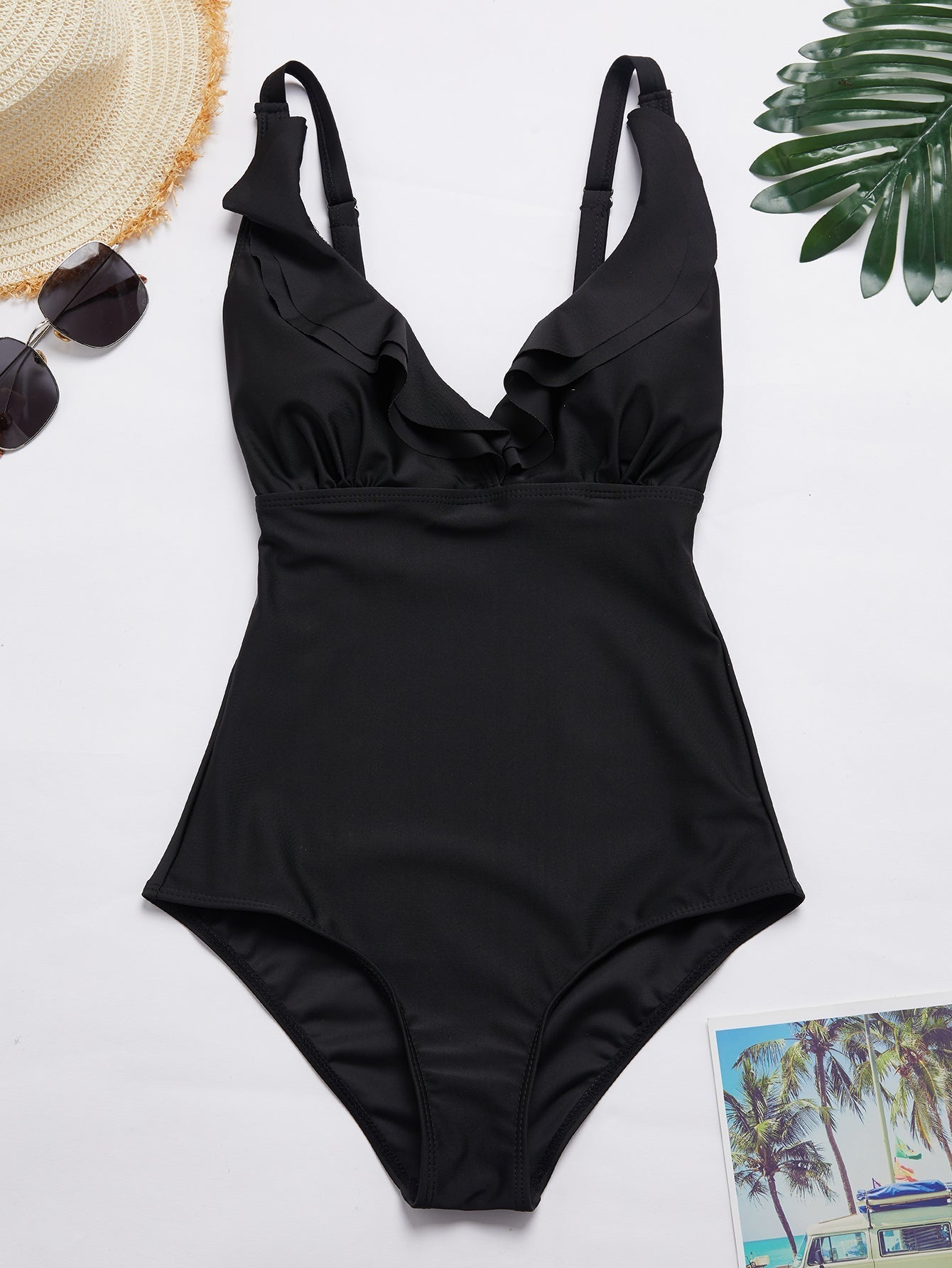 Women Sexy Push Up One-piece Backless Solid Retro Triangle Swimsuit Swimwear Sai Feel