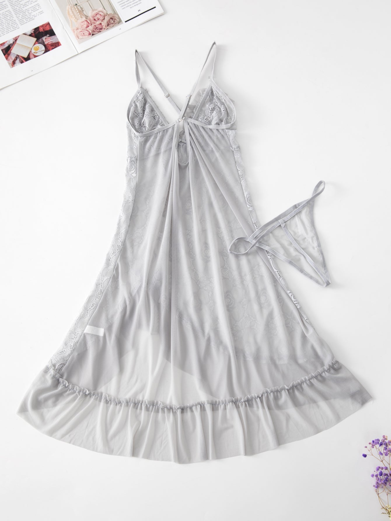 cotton sexy sleep dress Women Sexy Rough edge Open Front Mini Dress Perspective Sleepwear Dress Nightwear Pajamas Halter Lingerie Sets Nightgrown with G-string – Sai Feel