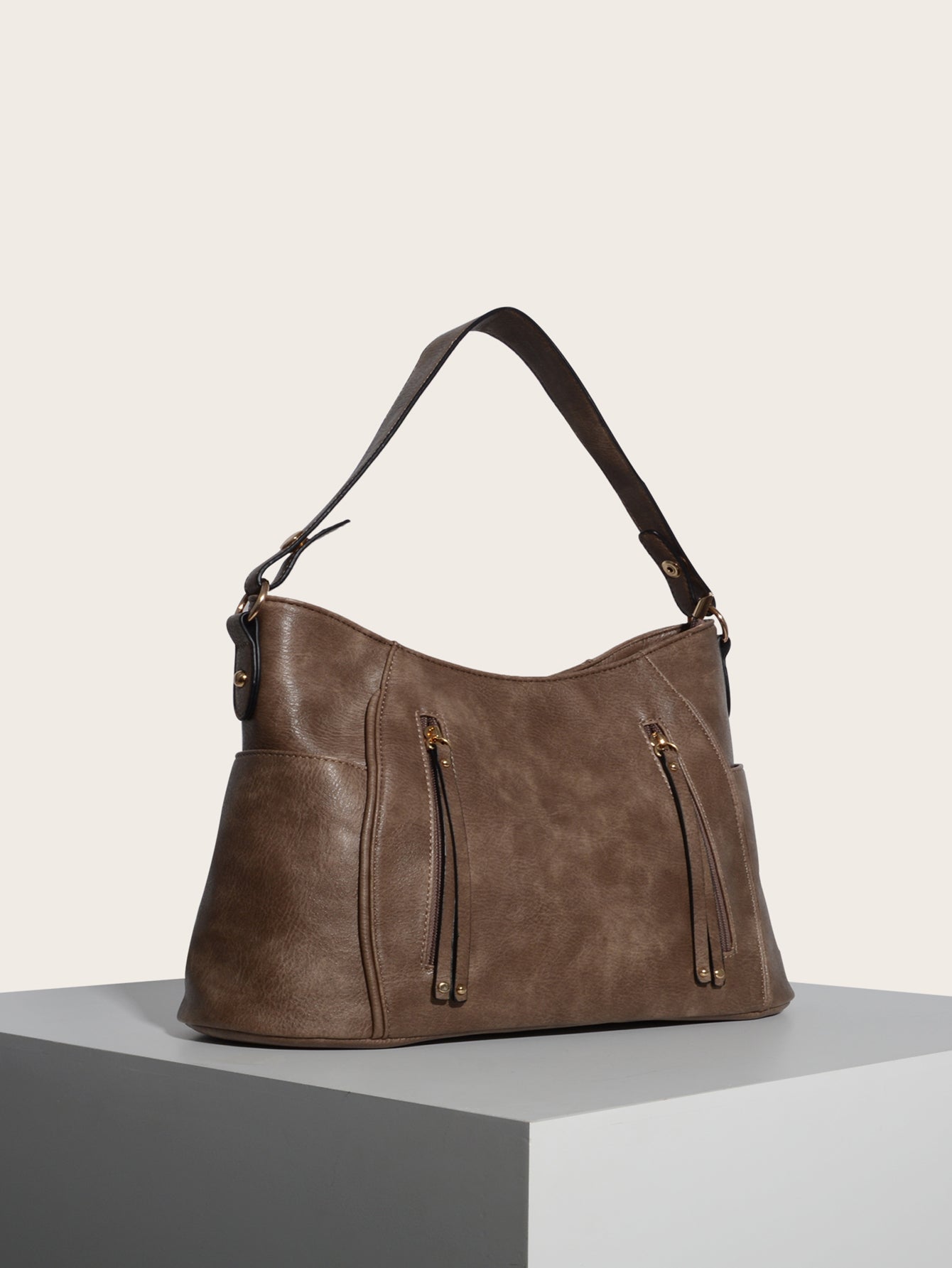Women Soft Feel Double Zipper Bag Casual Handbags Shoulder Bag Sai Feel